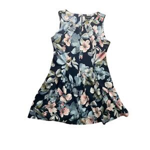 Liz Claiborne Navy Pink Floral Dress Sleeveless Pleated A-Line - Size 18
